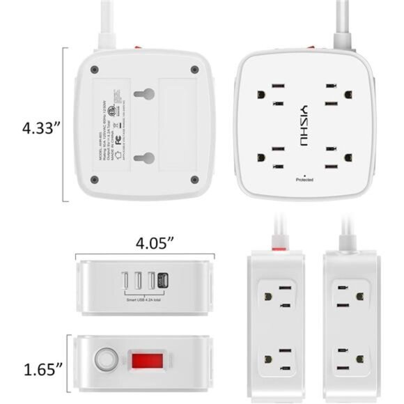 6 Ft Surge Protector Power Strip - 8 Widely Outlets with 4 USB Ports, 3 Side - Picture 7 of 8